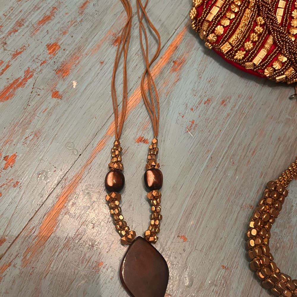 Chic Brown Beaded Necklaces and beaded bag
